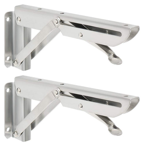 Mooche Folding Shelf Brackets 8inch, 2PCS Stainless Steel Brushed 200mm Collapsible Shelf Brackets, Heavy Duty Triangle Shelf Bracket for Wall Hanging