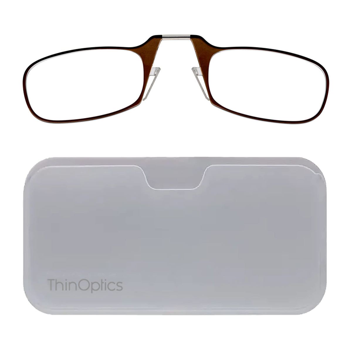 ThinOptics Universal Pod Rectangular Reading Glasses, Brown Frames/White Case, 2 x + 2
