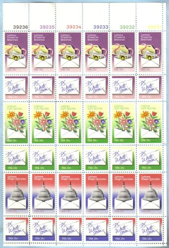 1980 LETTER WRITING #1810a Plate Block of 36 x 15 cents US Postage Stamps