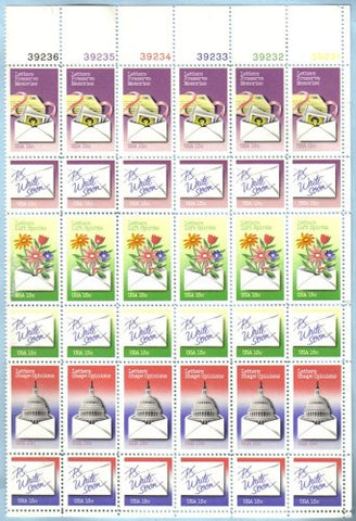 1980 LETTER WRITING #1810a Plate Block of 36 x 15 cents US Postage Stamps