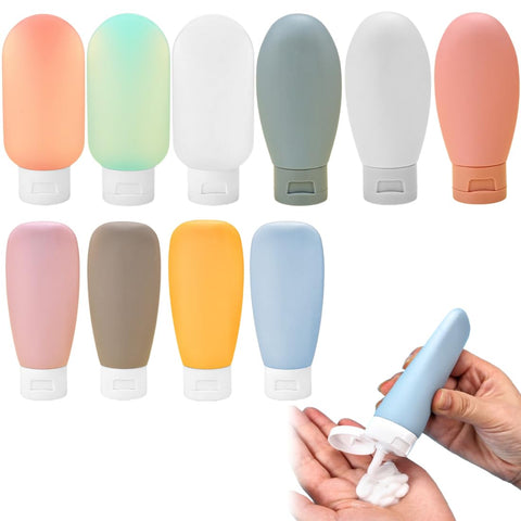Travel Bottles Set, 10 Pcs Travel Containers Refillable Squeezable Bottles, Small Mini Empty Plastic Squeeze Bottles, for Travel Toiletries, Shampoo and Conditioner, Multi