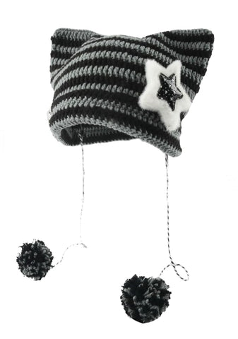 Cat Beanie Women Beanies Y2k Hat Slouchy Wool Beanie with Ears Crochet Hat Cute Knit Warm Winter Beanie Winter Hats 2023