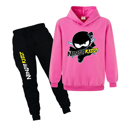 Ninja Kidz Boy's Solid Color Hooded Sweater Suit Girls Casual Sports Hoodie and Trousers (Rose Red,7-8 Years,7 Years,8 Years)