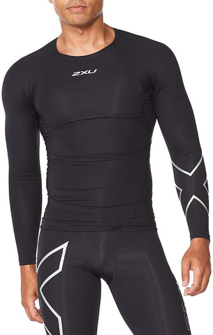 2XU Men's Compression Long Sleeve Top - Enhance Performance and Recovery - Black/Silver - Size XX-Large