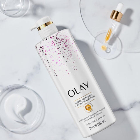 Olay Exfoliating & Revitalizing Body Wash with Himalayan Salt, Pink Grapefruit, and Vitamin B3, 17.9 fl oz (pack of 2)