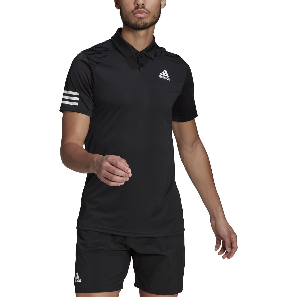 adidas Men's Tennis Club 3-Stripes Polo Shirt, Black/White, Small
