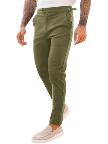 PASLTER Mens Chinos Pants Slim Fit Stretch Flat-Front Skinny Dress Suit Pants Cotton Slacks, Army Green, 34