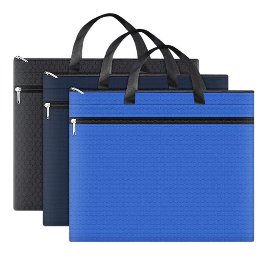 Shulaner Art Portfolio Bag with Zipper and Handle Large Capacity Oxford Bag Artwork Storage Container for Drawing Sketch Photography Poster Files Document A3 Size (Black + Blue + Dark Blue, A3)