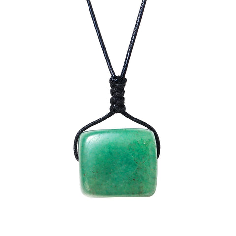 Runyangshi Green Aventurine Natural Crystal Square Pendant 0.59"-0.78"(1.5-2cm) Tumbled Polished Stones Necklace for Men Women Hand-Woven Rope Gift