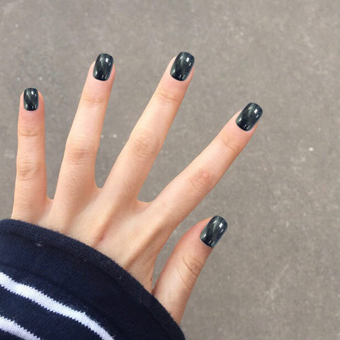 Cat Eye Press On Nails Short Acrylic Square Fake Nails Black False Nail with Glitter Nail Design French Nail Tip Stick on Nails Full Cover Coffin for Women Manicure for Nail Art Decorations 24Pcs