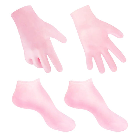 2 Pairs Moisturizing Glove Socks Set, Silicone Gel Spa Socks for Dry Cracked Skin ,Silicone Gel Heel Socks Anti Slip,for Foot Hand Softening, Calluses, Foot Care After Pedicure(Pink)