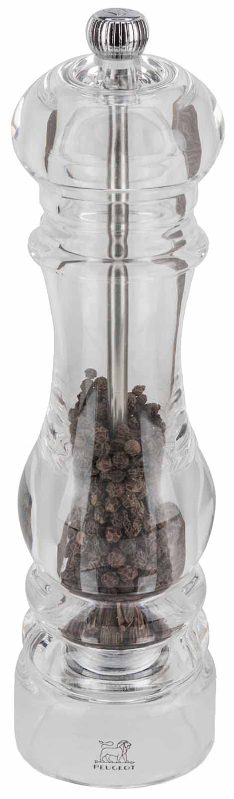 Peugeot - Nancy Manual Pepper Mill - Transparent Adjustable Grinder - Acrylic, Clear, 8.75 inches