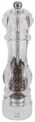 Peugeot - Nancy Manual Pepper Mill - Transparent Adjustable Grinder - Acrylic, Clear, 8.75 inches