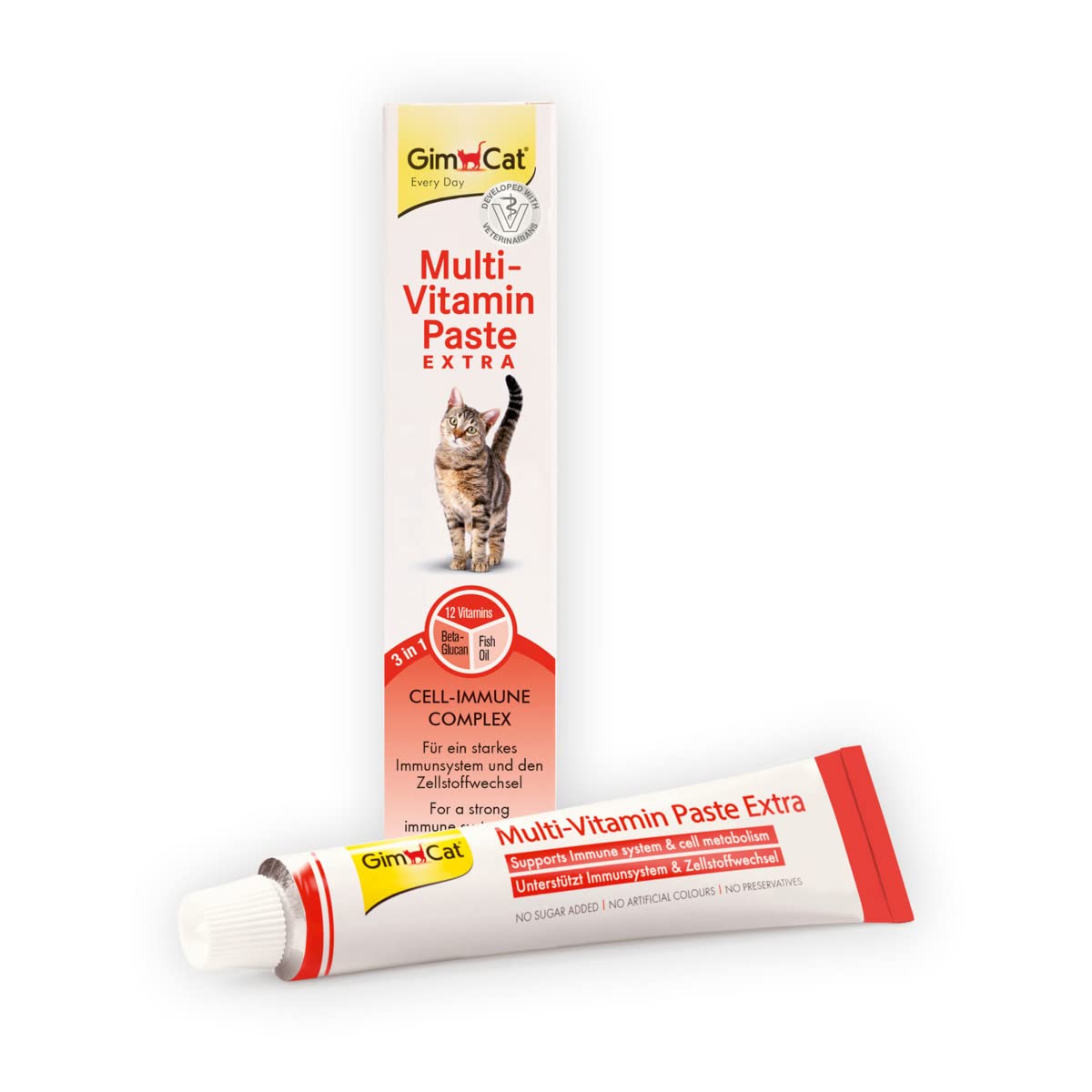 GimCat Multi-Vitamin Paste Extra - Cat snack with beta-glucans and omega 3 & 6 fatty acids for healthy cell protection - 1 tube (1 x 200 g)