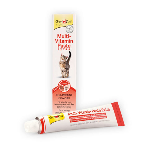 GimCat Multi-Vitamin Paste Extra - Cat snack with beta-glucans and omega 3 & 6 fatty acids for healthy cell protection - 1 tube (1 x 200 g)