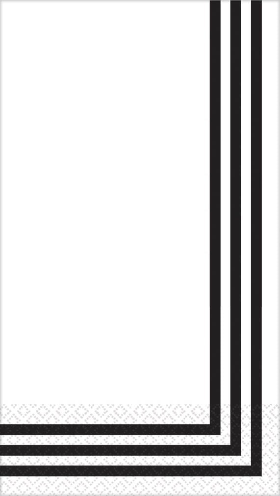 Amscan Classic Stripe Premium Guest Towels Tableware (16 Piece), 4.5" x 7.8", Black