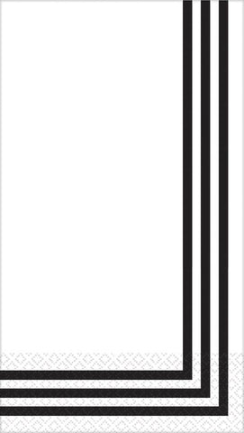 Amscan Classic Stripe Premium Guest Towels Tableware (16 Piece), 4.5" x 7.8", Black