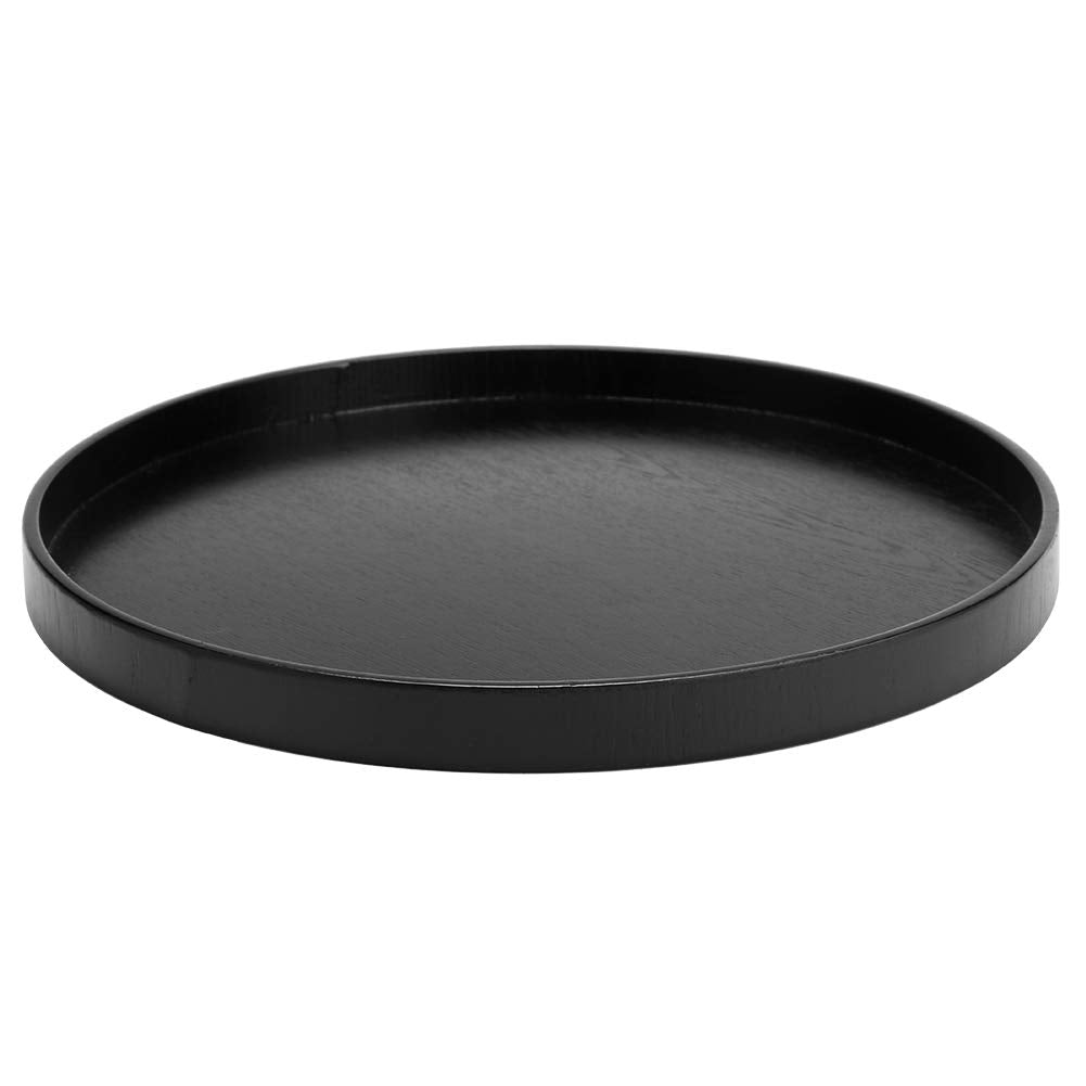 Round Solid Wood Serving Tray, Wooden Plates Round Wooden Tray Round Black Decorative Tray Snack Food Meals Ottoman Table Wooden Trays For Display Oversized for Home Kitchen Restaurant 24X24"(30cm)