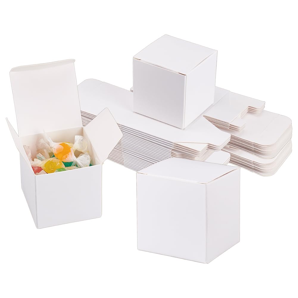 BENECREAT 60PCS Gift Boxes White Paper Boxes Party Favor Boxes 2 x 2 x 2 Inches with Lids for Gift Wrapping, Wedding Party Favors