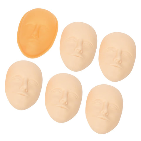 5pcs Silicone Tattoo Practice Face, 3D Microblading Cosmetic Training Fake Skins with Orange Skin Support Base