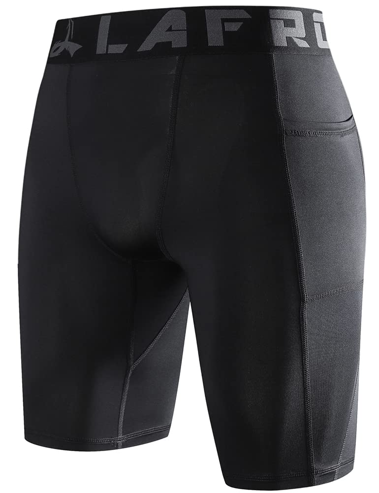LAFROI Mens Quick Dry Cool Compression Fit Tights Shorts Waistband -YSK09 Pocket Black Size XXL