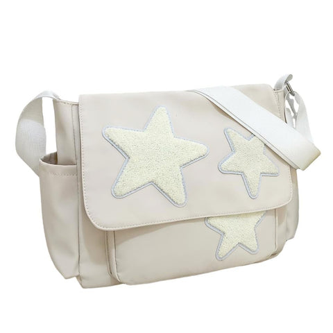 YILCER Cute Messenger Bag, Y2K Nylon Crossbody Bag Grunge Star Purse for Women, White