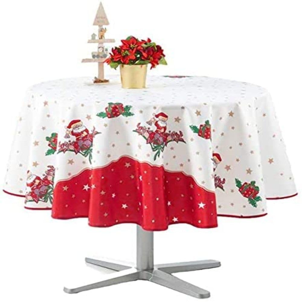 Stain-Resistant Christmas Tablecloth - Santa (160 Round)