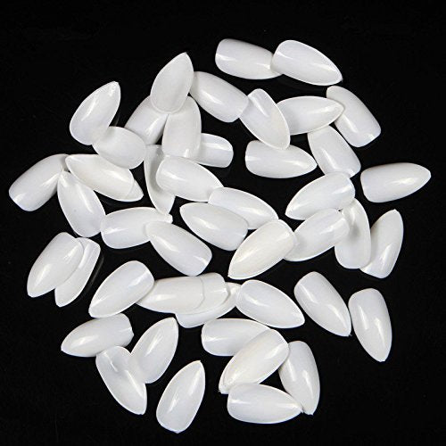 Yimart 500pcs/pack Stiletto False Nails White False Nails Oval Stiletto Sharp Full Nail tips Acrylic UV Gel Full Cover Nail Art Tips Decoration Nails Salon (White)