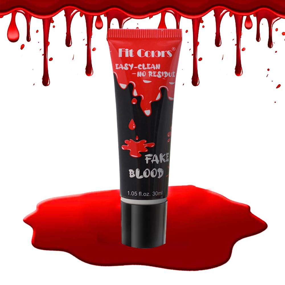 GL-Turelifes Halloween Fake Blood Paint Makeup, Coagulated Blood Scab Blood Gel, Special Effects Wound Modeling SFX Makeup for Zombie Vampire Monster Cosplay Mouth Clothes Dress Up 1.06oz (Bright Red)