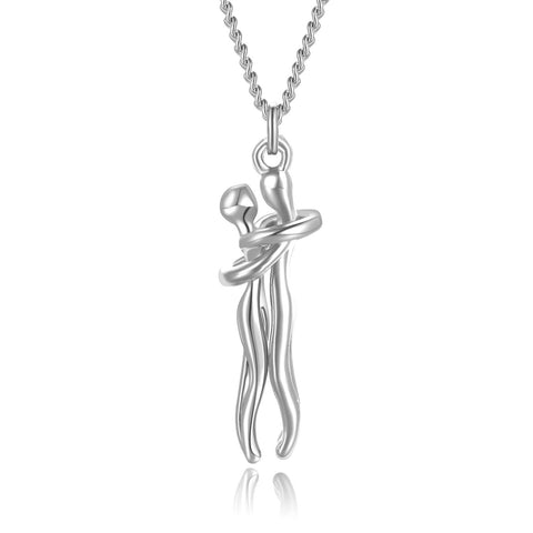 Couple Gifts Necklace for Boyfriend Girlfriend, Affectionate Hug Necklaces for Valentines Day Gift | Small 2.5cm Couple Hugging Pendant Necklace Husband Wife Gift for Birthday Christmas, Silver