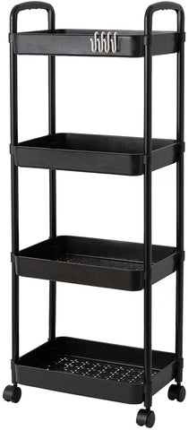 Gagee 4 Tier Rolling Cart with Wheels and Handle,Rolling Storage Cart for Office, Living Room, Laundry Room,Kitchen,Bathroom,Black