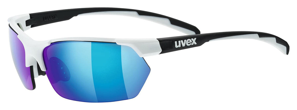 uvex Sportstyle 114 - Outdoor Glasses for Men and Women - Mirrored Lenses - incl. Interchangeable Lenses - White Black Matt/Blue - One Size