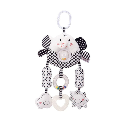 ECCHY Baby Stroller Hanging Toy, Pram Toys Hanging Plush Toys Travel Car Seat Toys with Teether and Wind Chimes, Black and White Toys for Babies Newborn 0-12 Months