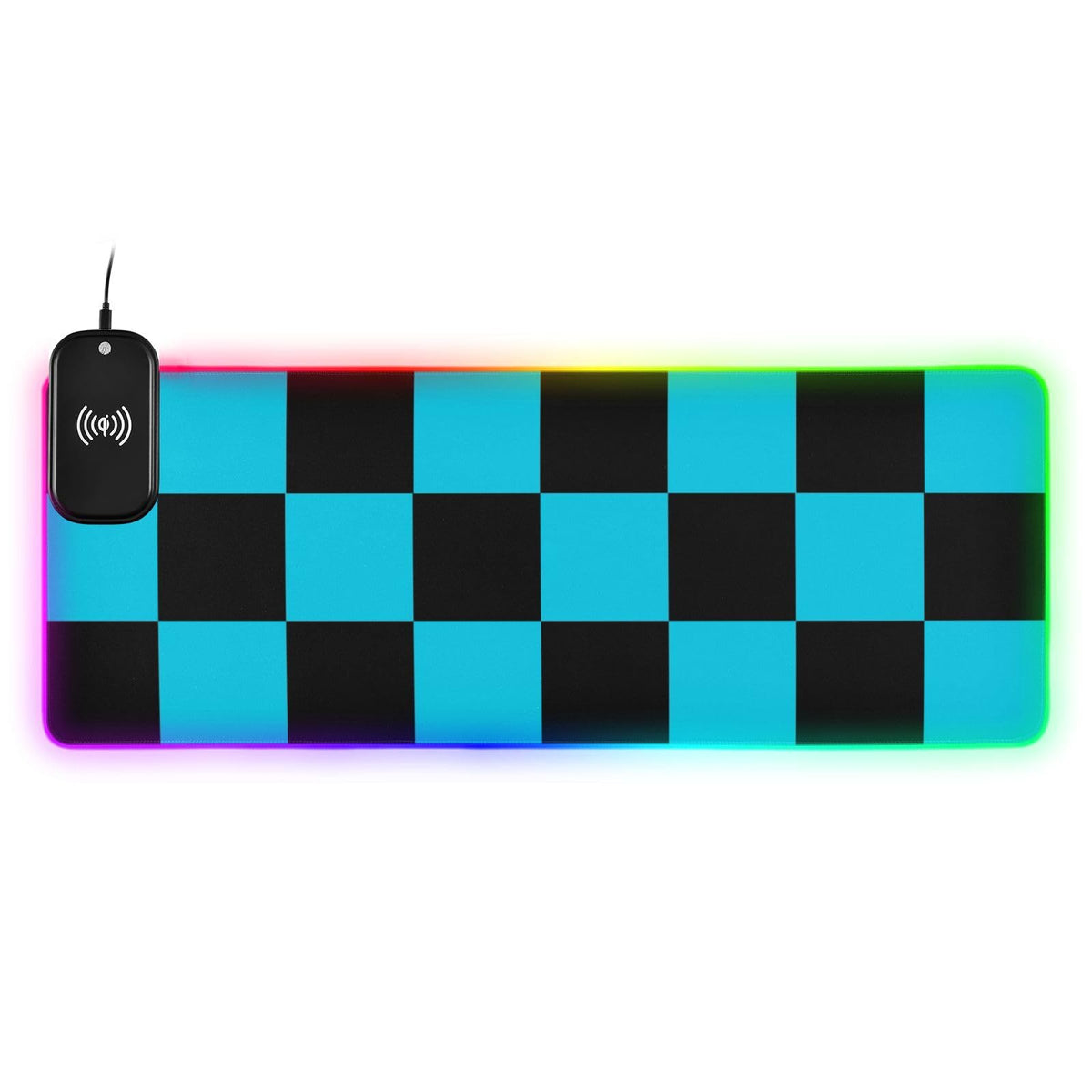 Checkboard Black Blue Plaid Wireless Charging Mouse Pad for Mobile Phone Extra Large Gaming Mousepad with 13 Lighting Modes Mouse Mat for Office Home Gaming MacBook PC Laptop Desk