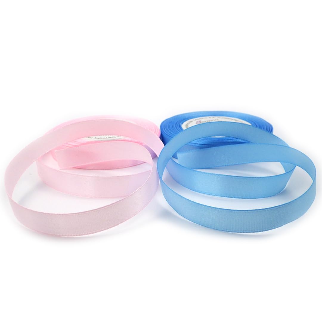 Set of 2 Colours Satin Ribbon Decorative Ribbon Craft Ribbon Satin Pink and Light Blue (6 mm Width)
