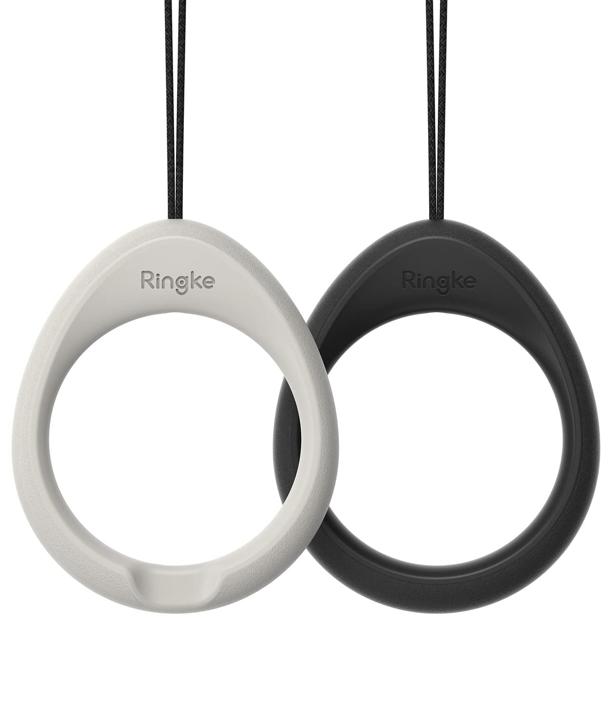 Ringke Finger Ring Strap [2 Pack], Silicone Charm Grip Holder with Anti-Slip Stand Function for Cell Phone Case, Airpods/Galaxy Buds, Key Ring/Chain, Camera, and More - Black & Light Gray