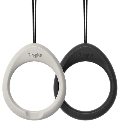 Ringke Finger Ring Strap [2 Pack], Silicone Charm Grip Holder with Anti-Slip Stand Function for Cell Phone Case, Airpods/Galaxy Buds, Key Ring/Chain, Camera, and More - Black & Light Gray