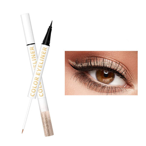 UOCK Double Ended Eyeliner Set - Black & Metallic Liquid Eyeliner Glitter Eyeliner Liquid Sparkling Eyeshadow Waterproof Glowing Eye Makeup Set (02#Champagne Gold)