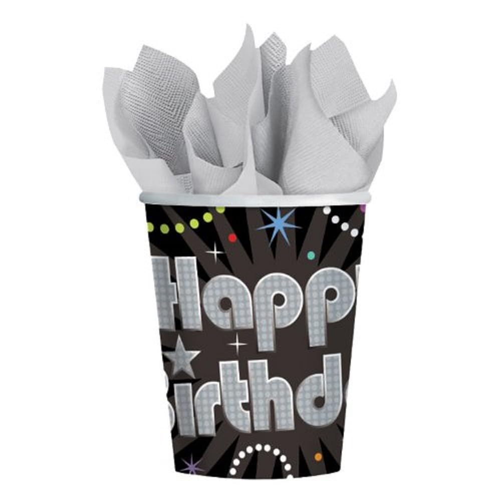 Time to Party Disposable Paper Cups Tableware, Pack of 8, Black , 9 Ounces, Paper