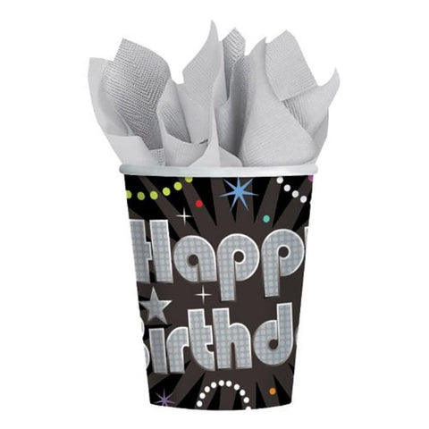 Time to Party Disposable Paper Cups Tableware, Pack of 8, Black , 9 Ounces, Paper