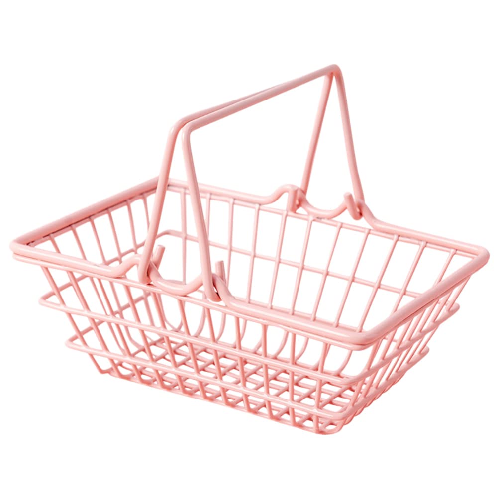 Toddmomy Mini Shopping Basket Metal Wire Storage Basket with Handles for Mini House Furniture Decoration Kids Party Favors