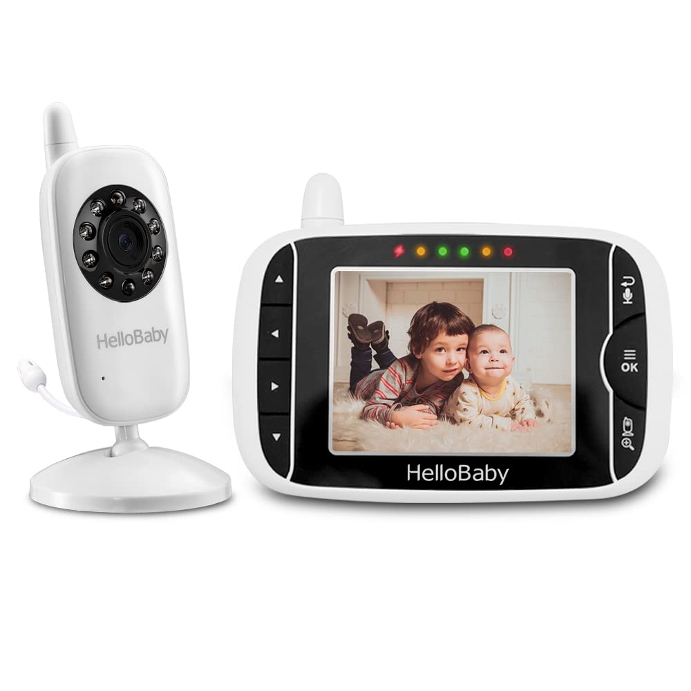 HelloBaby Wireless Video Baby Monitor with Digital Camera, 3.2 Inch Screen Night Vision Temperature Monitoring & 2 Way Talkback System UK Interface Plug (HB32)