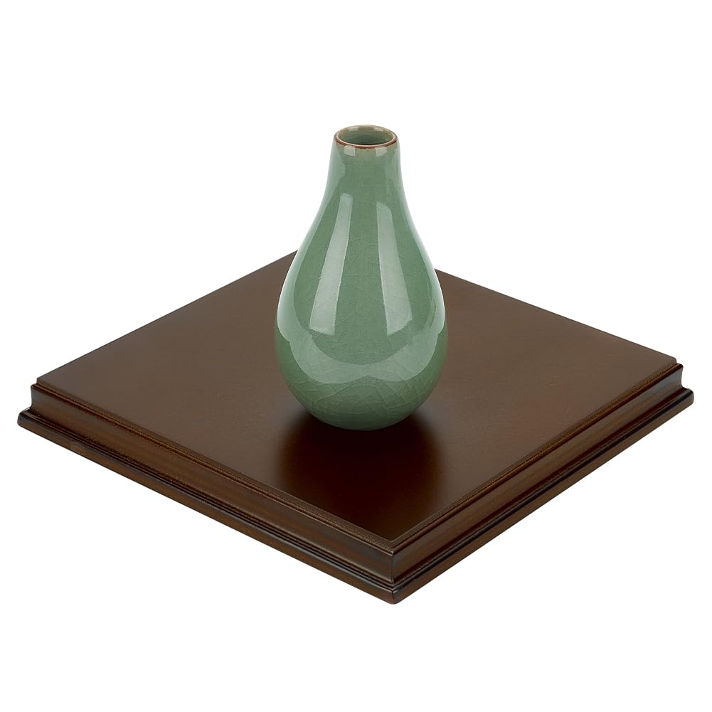 FINGERINSPIRE Coconut Brown Square Wood Stand Base 17.25x17.25x1.8cm Wood Base with Ogee Edge Wood Display Base for Gemstone and Jewellery Decor Wood Base for Vase Sculpture Collectibles Display