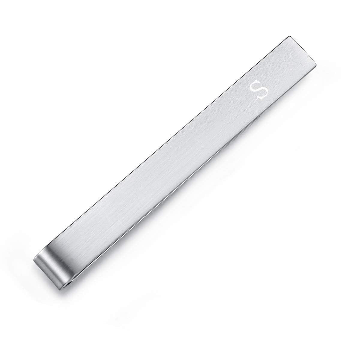 HONEY BEAR Mens Initial Alphabet Letter Tie Clip Bar - Normal Size Stainless Steel For Business Wedding Gift,5.4cm,Brushed Silver A - Z