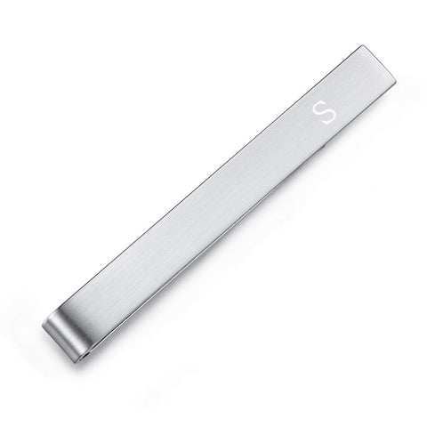 HONEY BEAR Mens Initial Alphabet Letter Tie Clip Bar - Normal Size Stainless Steel For Business Wedding Gift,5.4cm,Brushed Silver A - Z