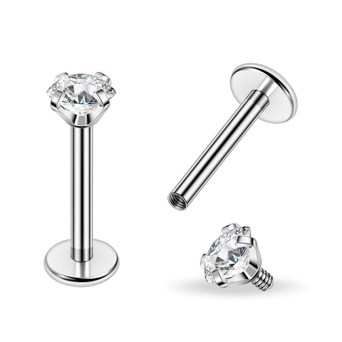 PunkTracker Titanium Steel 16g/18g Internal Thread CZ Stud Piercing Jewelry for Tragus/Nose/Helix/Conch/Medusa/Lip/Daith/Labret - Helix Tragus Cartilage Earring for Women Men 2PCS