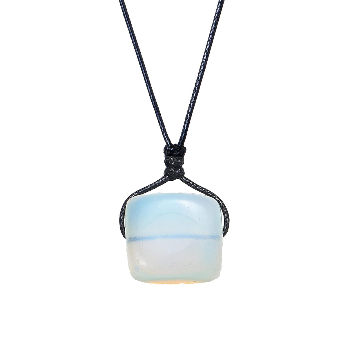 Runyangshi Opal Stone Healing Crystal Square Pendant 0.59"-0.78"(1.5-2cm) Tumbled Polished Stones Necklace Meditation Reiki Energy Amulet Bohemia for Men Women Hand-Woven Rope Gift