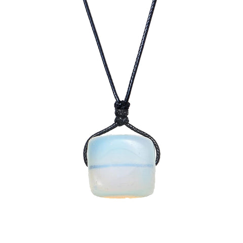 Runyangshi Opal Stone Healing Crystal Square Pendant 0.59"-0.78"(1.5-2cm) Tumbled Polished Stones Necklace Meditation Reiki Energy Amulet Bohemia for Men Women Hand-Woven Rope Gift