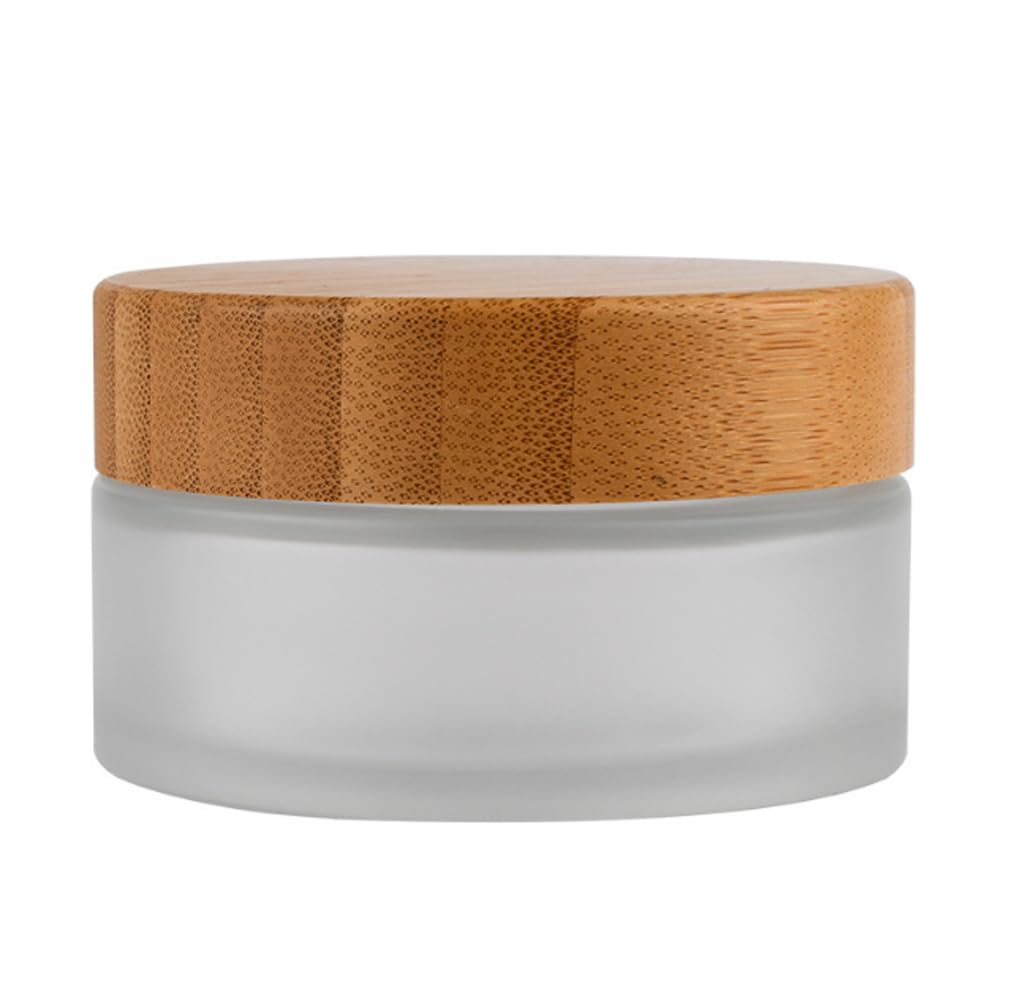 1PC 100ml/3.5oz Empty Frosted Glass Cream Jar with Wood Grain Lid Refillable Travel Makeup Cosmetic Face Lotion Cream Emulsion Container Bottle Storage Pot with Inner Linner