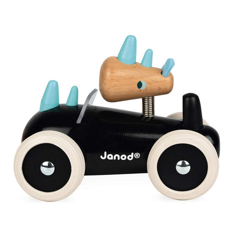 Janod Spirit Wood Car Push Toy - Rony Rhino - Ages 18 Months+ - J04492